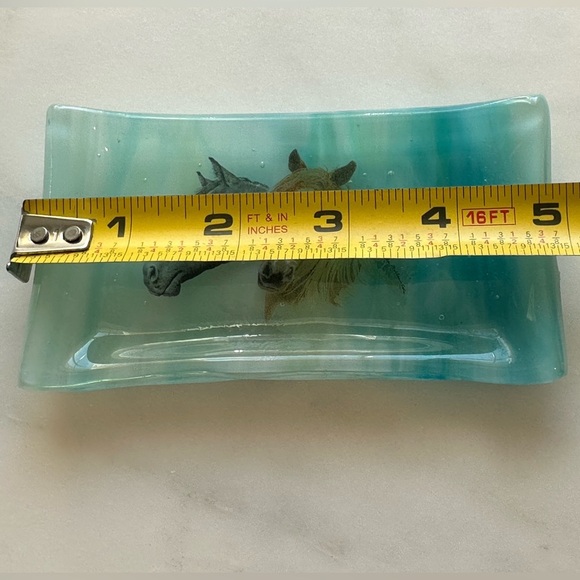 Horse Glass Art Trinket Small Blue Green Tray - Picture 11 of 12